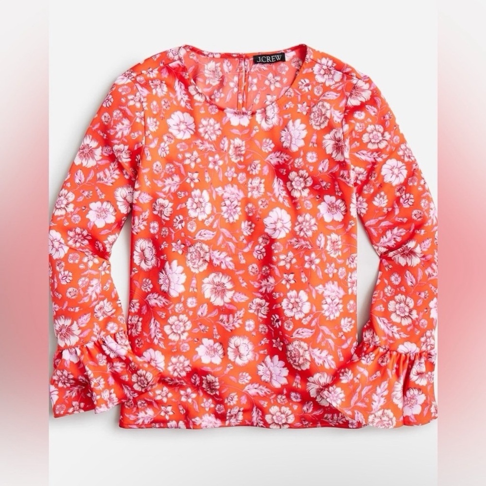 J. Crew NWT Winter Garden Top Medium Poppy‎ Fields red floral ruffle bell sleeve